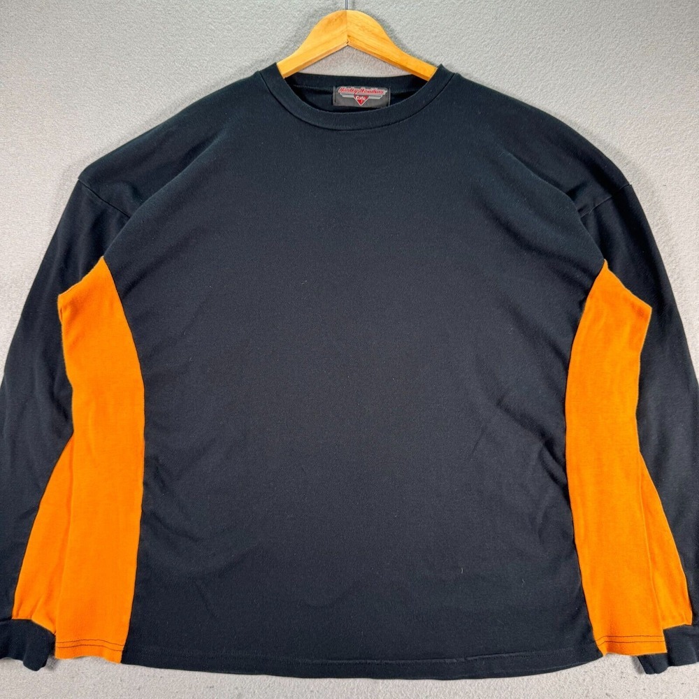 Harley Davidson Cafe Long Sleeve Shirt Mens 2XL Black Orange‎ Blank Solid Moto